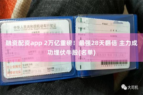 融资配资app 2万亿重磅！最强28天翻倍 主力成功埋伏牛股(名单)
